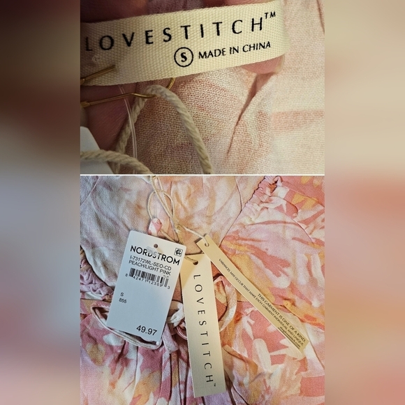 Lovestitch Women's Floral Tiered Short-Sleeve Maxi Dress in Peach/Light Pink - Picture 10 of 12